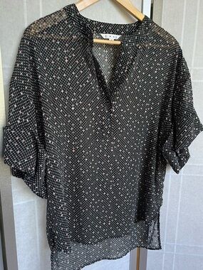 CAbi Sheer Swiss Dot Blouse 239 Black Relaxed Fit Lightweight Airy Size S
